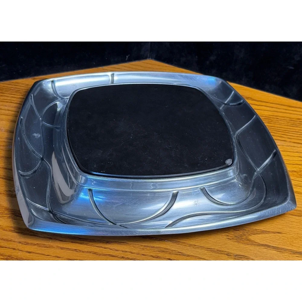Lenox Metal and Stone Square Serving Tray Trivet: Two Piece Set, Silver/Black
